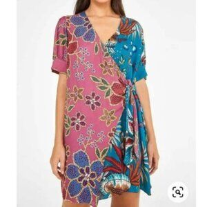 NWT FARM Rio Floral Wrap Mini Dress - Pink and Blue